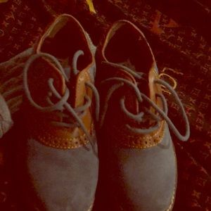 Boys Blue and camel saddle shoe